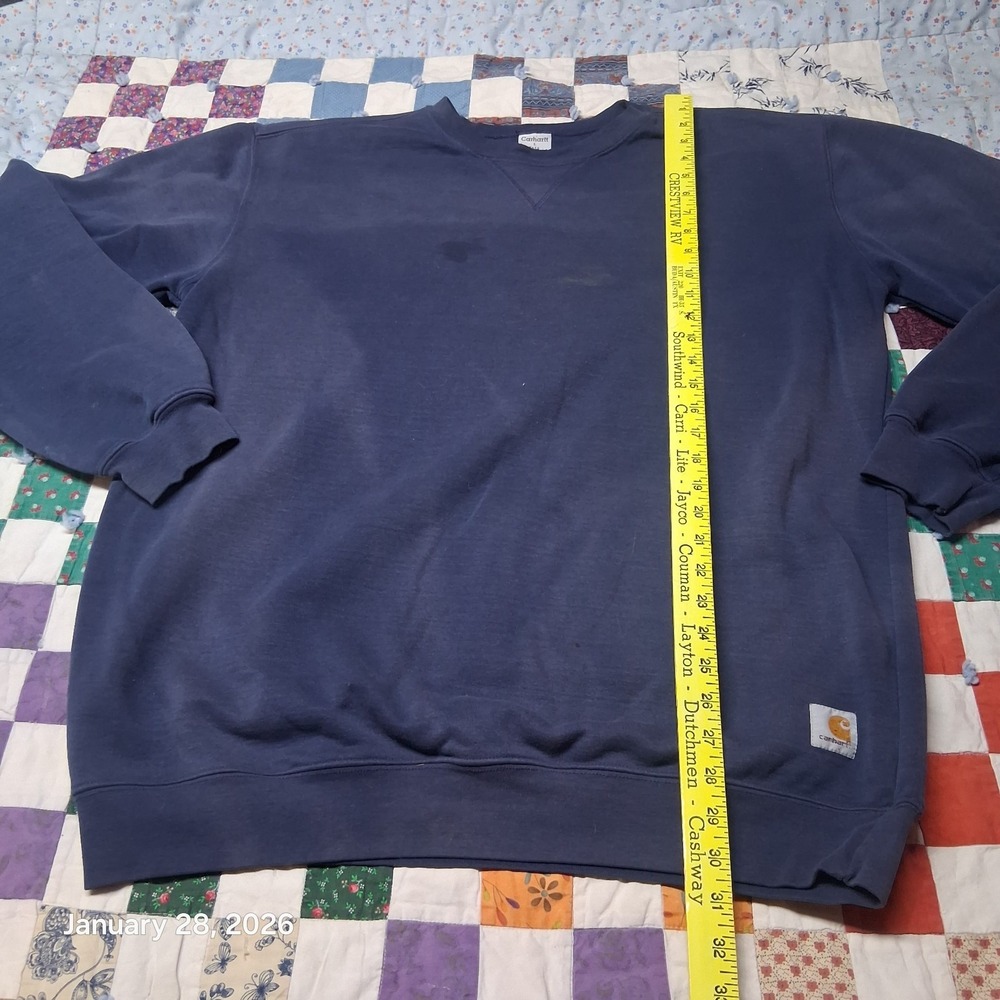 Carhartt V Stitch Dark Blue Sweatshirt Size Large Tall LT Crew Neck Distressed - Picture 6 of 9